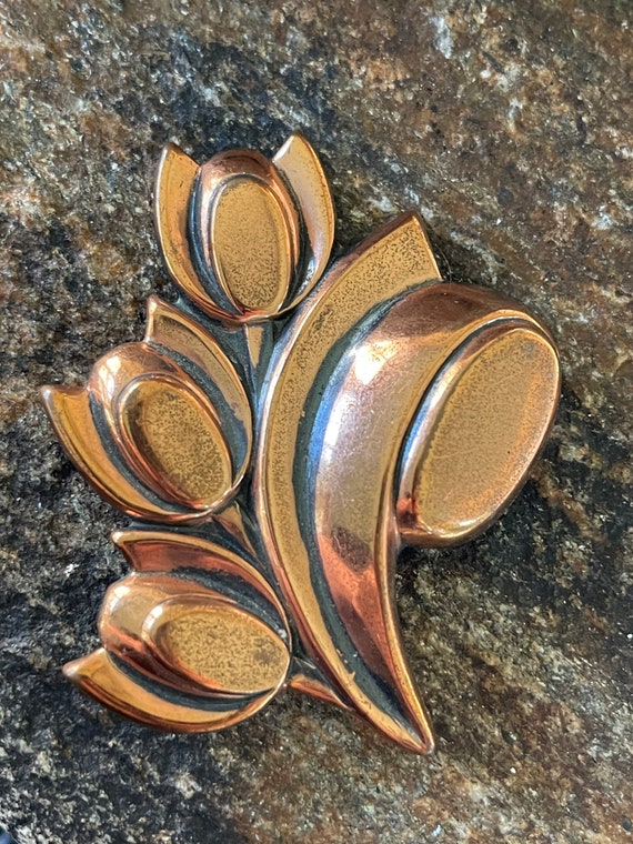 Vintage Renior Flower Brooch Copper Floral Pin Gi… - image 3