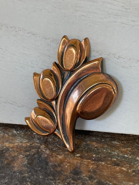 Vintage Renior Flower Brooch Copper Floral Pin Gi… - image 5