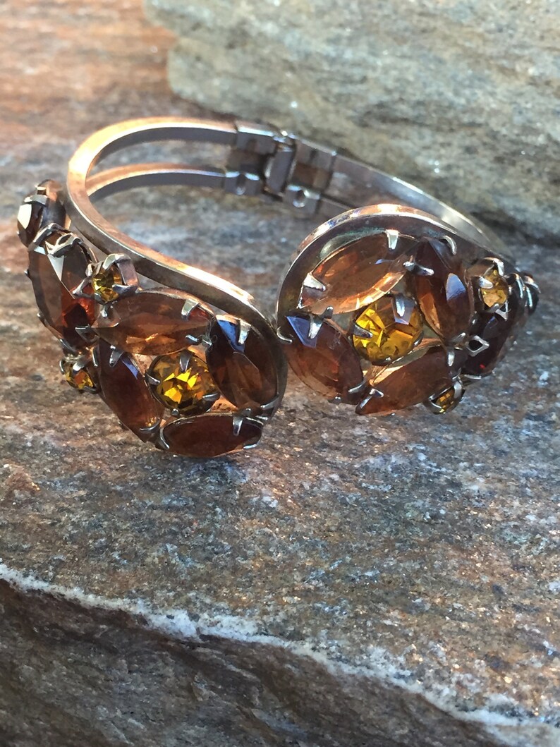 Juliana Clamper Bracelet Rhinestone Cuff Bracelet Amber Etsy