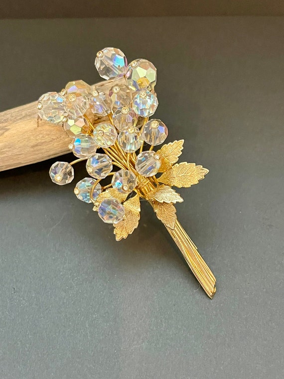 Vintage Crystal Bead Spray Brooch - image 2