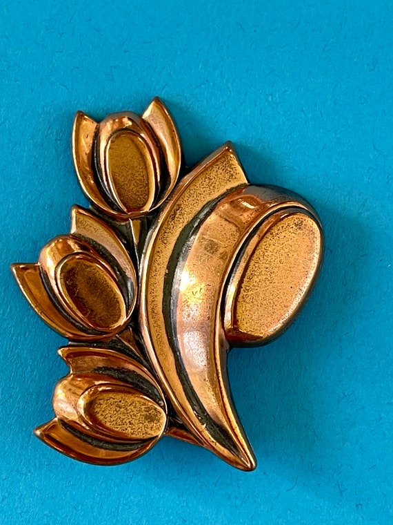 Vintage Renior Flower Brooch Copper Floral Pin Gi… - image 1