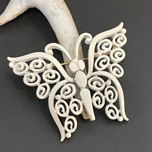 Vintage Crown Trifari White Enamel Butterfly Brooch