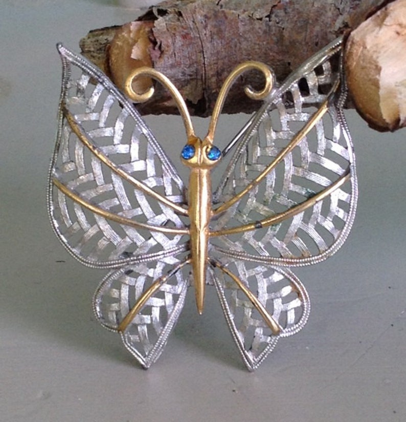 Avon Butterfly Brooch Two Tone Butterfly Brooch Rhinestone Butterfly Pin