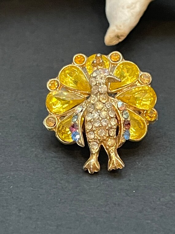 Broche Vintage En Cristal Jaune/marron Irisé - Métal Doré, Occasion, Référence J5