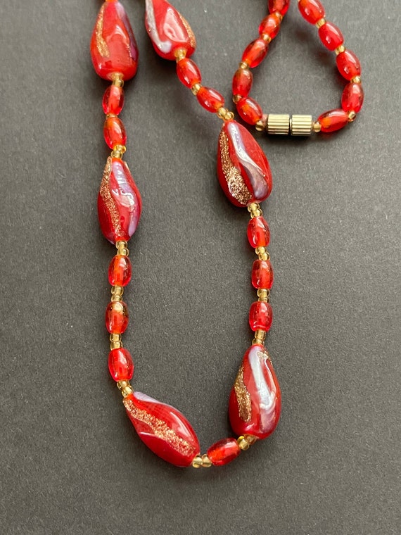 Red Art Glass Necklace Art Deco