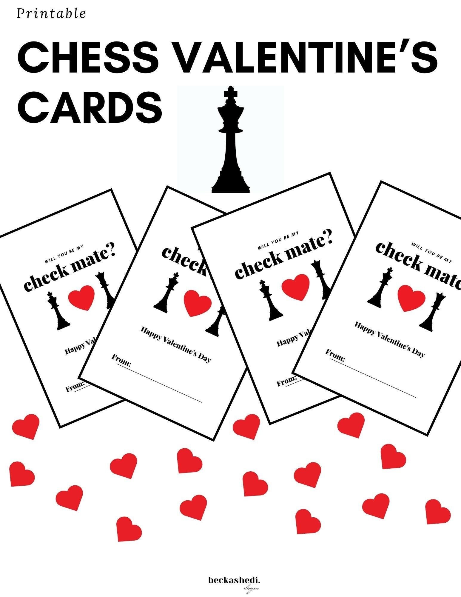 Printable Chess Valentine's Day Cards, Kids Checkmate Valentine Tags ...