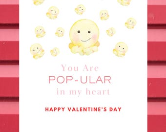 Popcorn Valentine's Day Card, Popcorn Card, Popular Card, Kids Valentine, Valentine Popcorn, Popped, Yellow Valentine, Digital Download