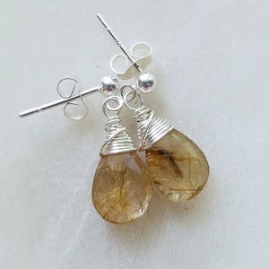 Rutilated Quartz Earrings, Sterling Silver Stud Earrings, Rutilated Quartz Stud Earrings, Rutilated Quartz Jewelry, Gold Rutilated Quartz