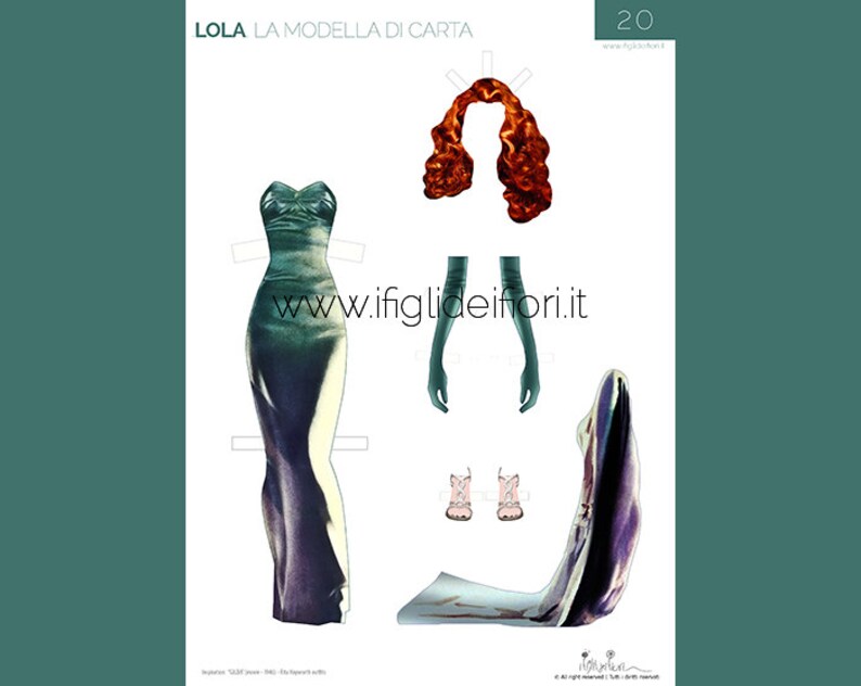 Lola's outfit, Rita Hayworth look, Lola the paperdoll, Gilda, dress up doll, paper clothes, instant download image 2