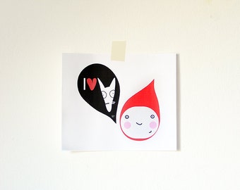 Cappuccetto Rosso, illustrazione per bambini, Io amo il lupo, download istantaneo