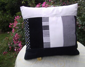 kleines schwarz weißes Kissen, Patchwork schwarz weiß, Boho, College, Dekoration, Frauen, Wohnzimmer, Home Office, 14x14 inch
