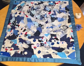 Patchwork Quilt , maritime Decke , Tischdecke Patchwork , blau weiße Decke