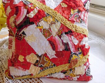 Boho Kissen , Kissen crazy  Patchwork 40x40 ,   rot weißes  Kissen Patchwork , Pizza Patchworkkissen ,  Wohnaccessoieres
