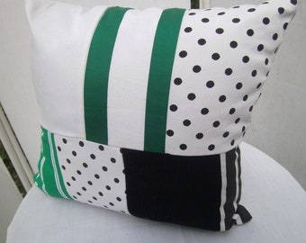 Deko pillow green black white , Sofa pillow green black white , Boho pillow black white