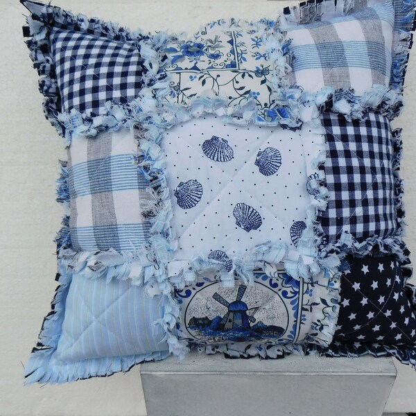 Pillow cover 40x40 , maritim Pillow , Patchwork pillow