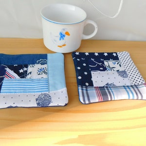 maritime Platzdeckchen Stoff , Tischset handgenäht , Tischmatten 2 Stück blau weiße Untersetzer für Tassen , Glas Bild 1