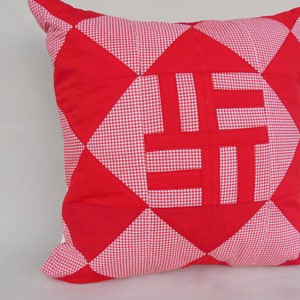 red white Pillow cover 50x50 , Sofa Pillow cover 50x50 , Patchwork pillow afbeelding 1