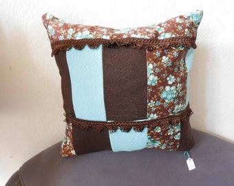 brown Deco Pillow boho with Border  , Pillow brown , Patchwork pillow , pillow 40x40