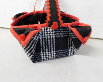 small    checkered Fabric Basket , small Utensil  , Gift for her