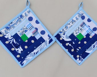 maritime sewing Potholders , nice blue white Potholders , Patchwork Quilt