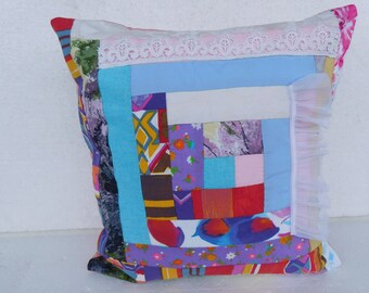 Pillow cover 40x40 light blue , Log cabin Patchwork , Sofa Pillow cover