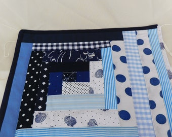 Placemat Cotton , handmade Place mat Patchwork  Fabric blue white , Place sets Fabric , Place mat Cotton