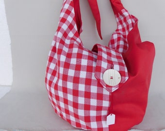 checkered Shoulder bag Fabric , big  red  Shoulder bag , Shoulder bag Women red