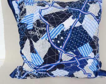 maritime Pillow Living room , Patchwork pillow , Deco Pillow 40x40 Cotton , Deco Pillow blue white