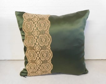 green Cushion with Lace   , Deco pillow 40x40 cm , Sofa pillow