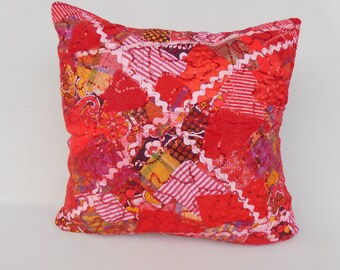 rotes Kissen Patchwork , Kissen bunt farbenfroh , Sofakissen bunt modern , bunte Kissen 40x40