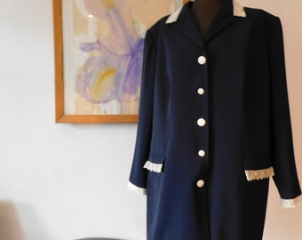 marine blaue Damenjacke mit Spitzen , Gr. XXL , Upcycling Jacke