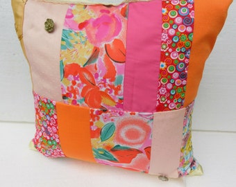 Pillow cover , 50 x 50 cm , yellow orange Patchwork pillow cover - Home decor