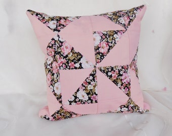 rose Deco Pillow Flowers ,Patchwork Quilt ,  Pillow cover 40x40  Cotton , Pillow rose