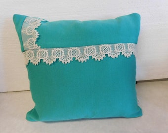 mint Deco Pillow Living room , mint green   jersey  Pillow  , Pillow with Lace , Home decor