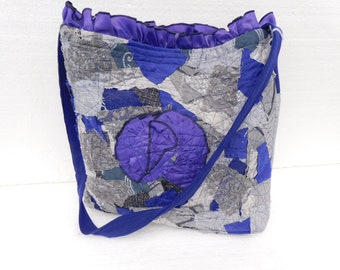 sac patchwork cousu main, sac bandoulière violet, sac bandoulière tissu femme