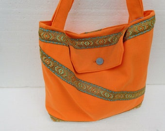Sac à provisions shopper femmes, shopper orange, sac à bandoulière en tissu