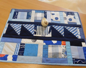 maritimes Tischset Patchwork , Tischset Stoff ,handgemachter Tischläufer blau , Tischset genäht