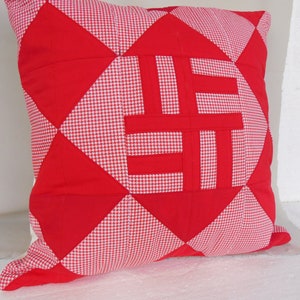 red white Pillow cover 50x50 , Sofa Pillow cover 50x50 , Patchwork pillow afbeelding 3
