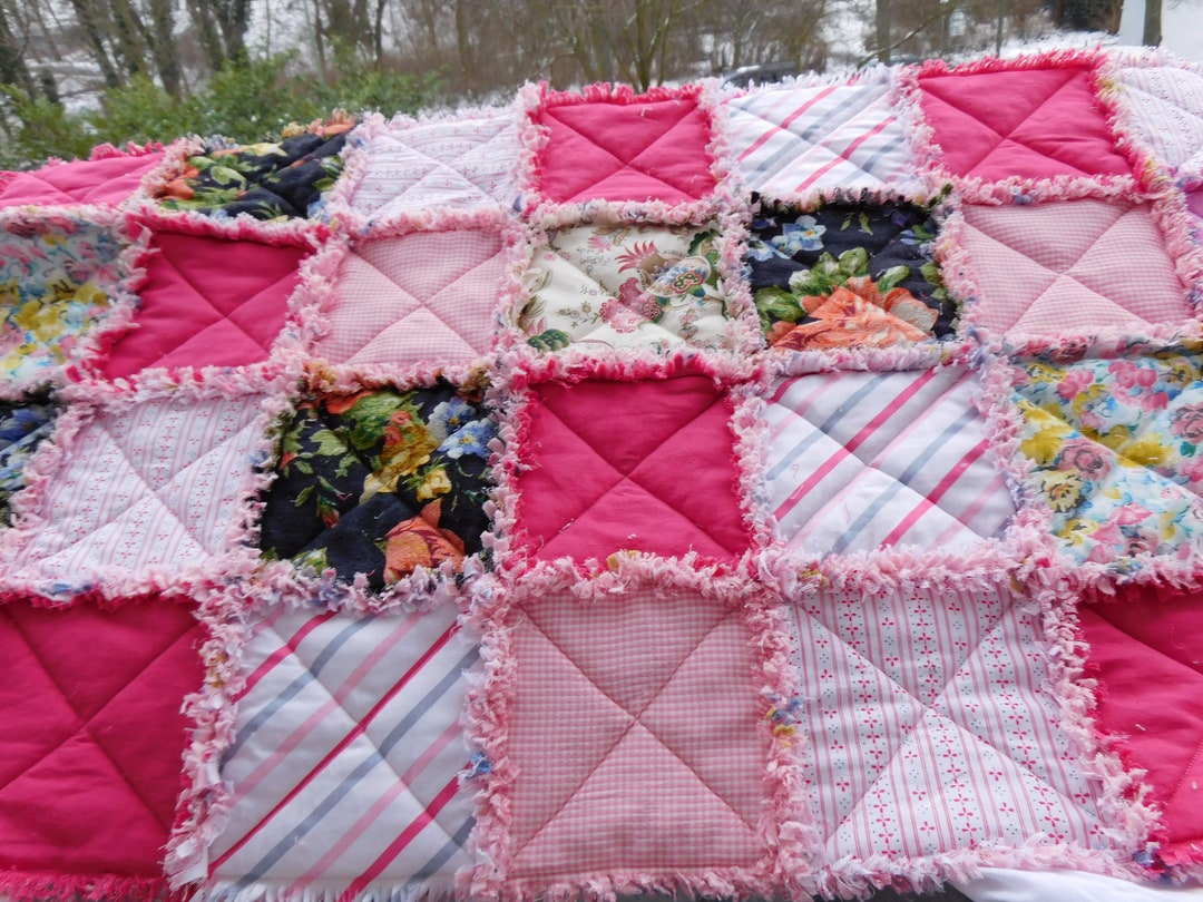 Rag Quilt Throw Blanket Quilt Rose Patchwork Blanket Etsy