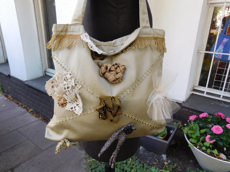 green Fabric Bag Upcycling Cotton Bag Shopping Bag Shoulder bag handmade Bag Bag Bag with Border
