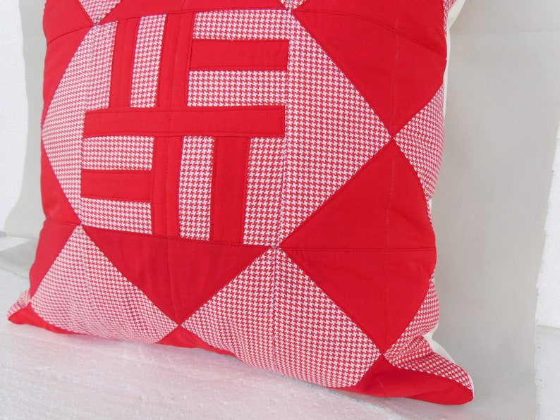 red white Pillow cover 50x50 , Sofa Pillow cover 50x50 , Patchwork pillow afbeelding 4