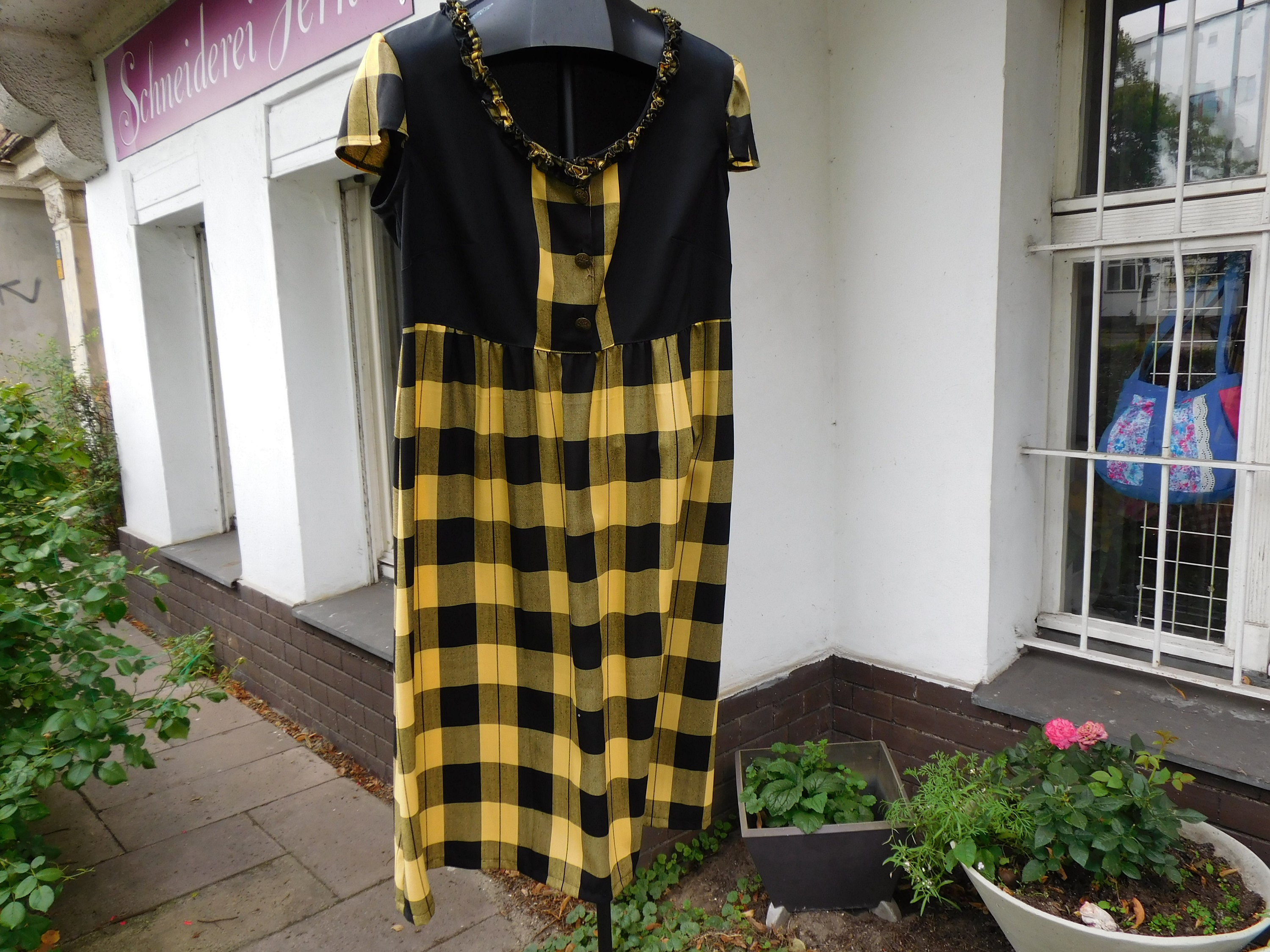 black and yellow checkered dress