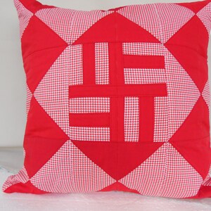 red white Pillow cover 50x50 , Sofa Pillow cover 50x50 , Patchwork pillow afbeelding 2