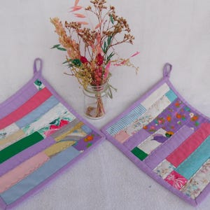 Topflappen genäht  , Patchwork  Topflappen , Topflappen  , Set lila pink , Topflappen Quilt