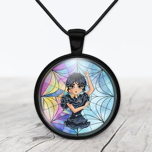 Wednesday necklace, Stained glass window, personalized jewelry gift for her, Pendant charm necklace, Goth necklace, earrings