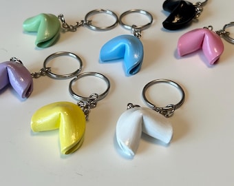 Handmade Fortune Cookie Keychain – Pastel Polymer Clay Charm, Kawaii Accessory
