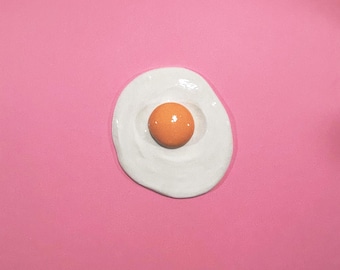Handmade Sunny Side Up Egg Clay Sculpture: Collectible Painted Decor