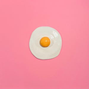 Handmade Sunny Side Up Egg Clay Sculpture: Collectible Painted Decor