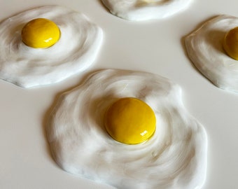 Handmade Sunny Side Up Fried Egg Clay Sculpture - Hand Painted, One of a Kind, Perfect Gift, Collectible