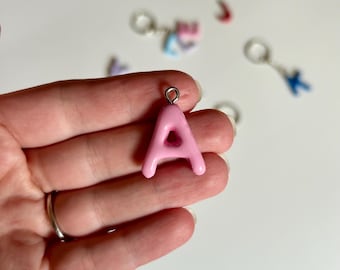 Polymer Clay Initial Keychain, Personalized Monogram Charm, Handmade Bag Accessory